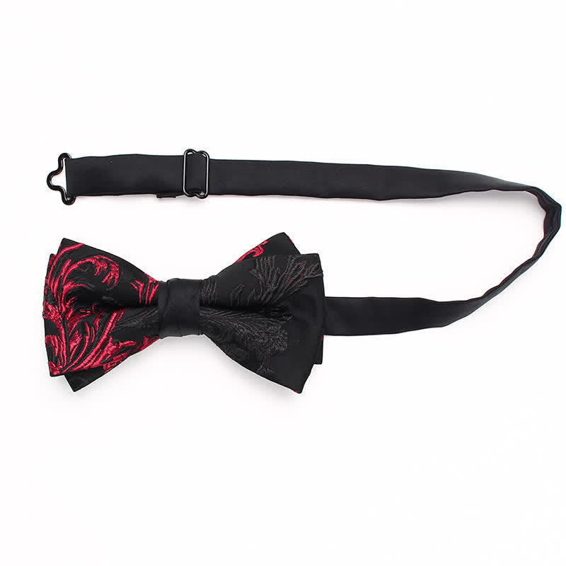 Men's Black & Red Vine Floral Pattern Bow Tie