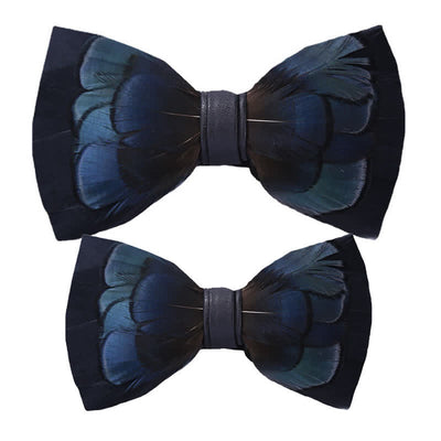Kid's MidnightBlue Mysterious Feather Bow Tie with Lapel Pin