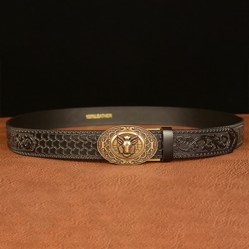 Men's Classical Sheep Head Buckle Leather Belt