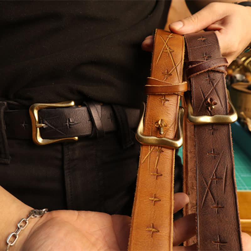 Men's Personality Hand-Cutting Cross Design Leather Belt