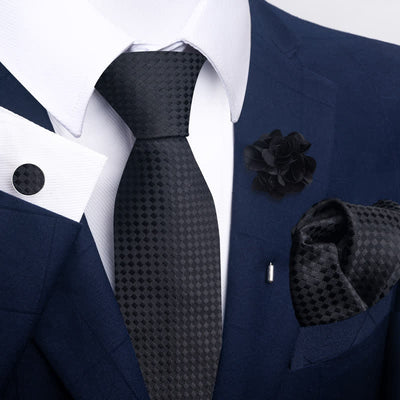 4Pcs Men's Black Series Formal Necktie Set