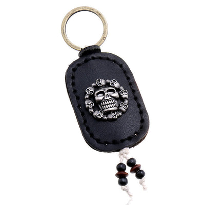 Oval Skull Gothic Style Pendant Leather Keychain