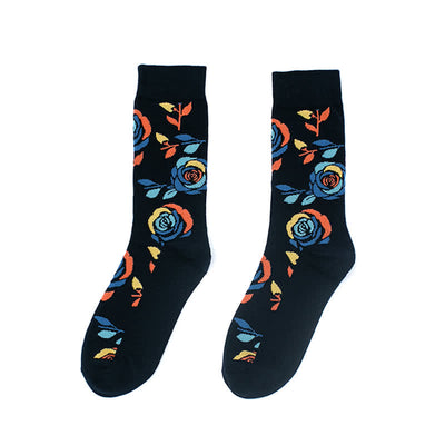 Men's Navy Wild Blue Roses Crew Socks