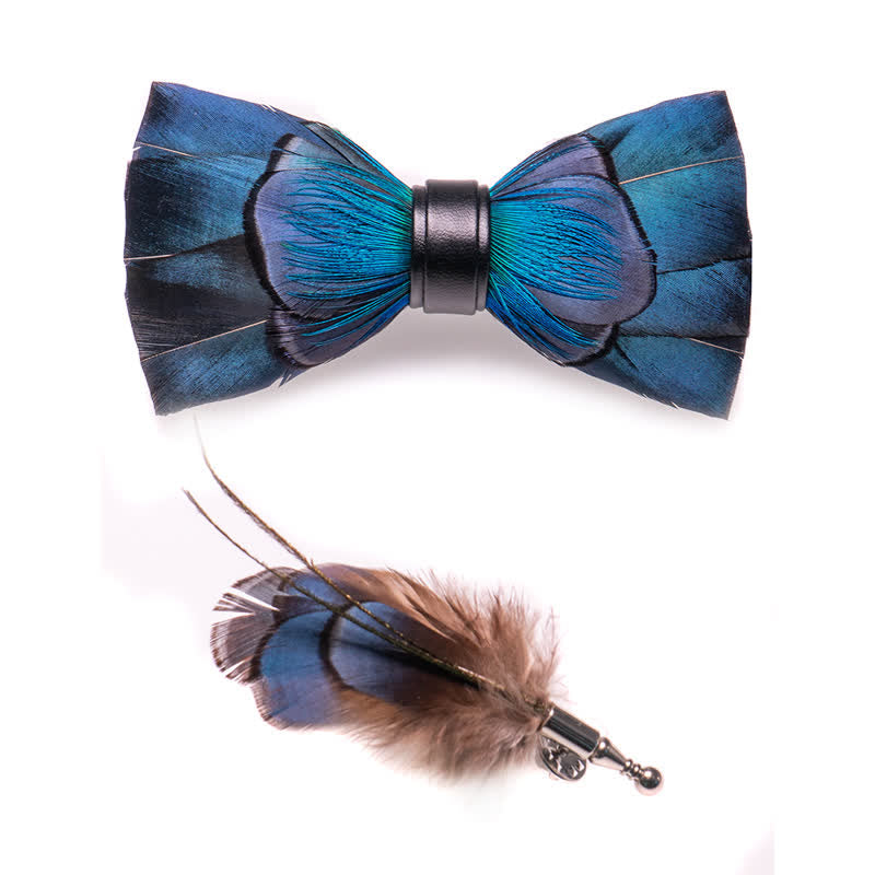 Kid's Cascading Navy Feather Bow Tie with Lapel Pin