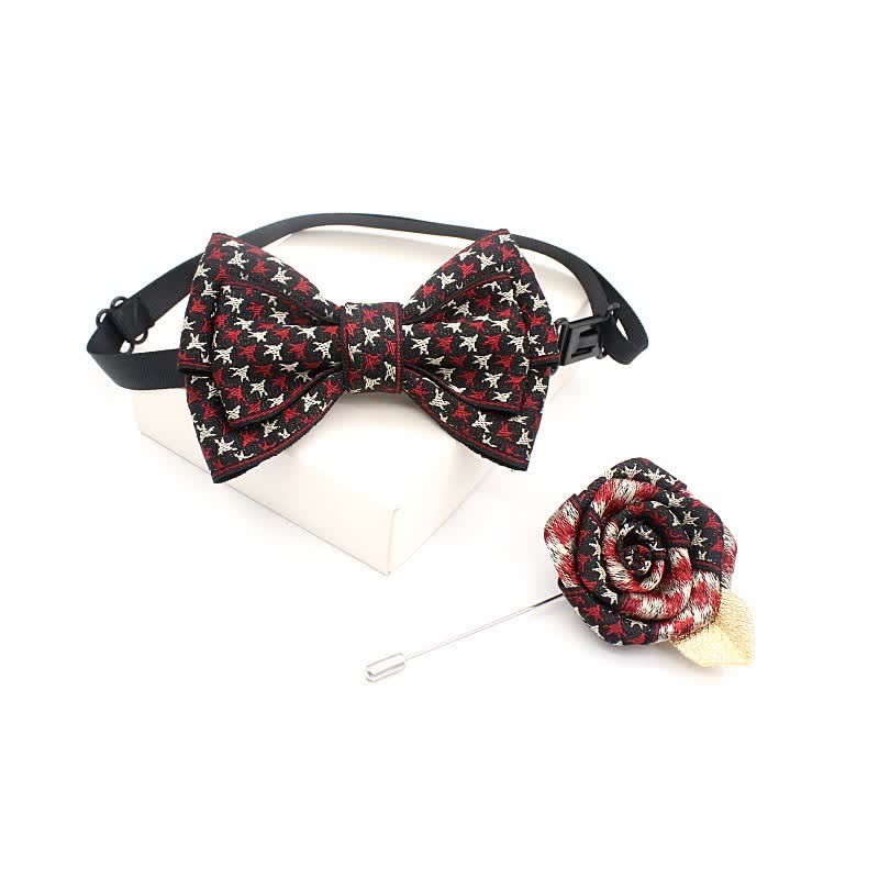 2Pcs Kid's Handmade Vintage Plaid Corsage Bow Tie Set