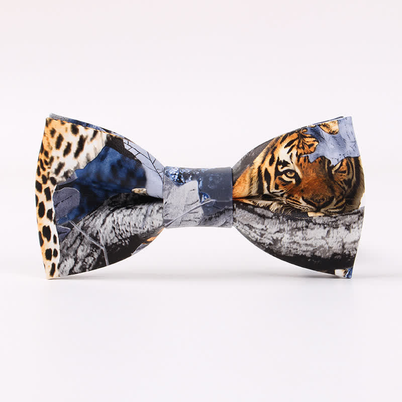 Men's Trendy Animal Butterfly Printing Leather Bow Tie