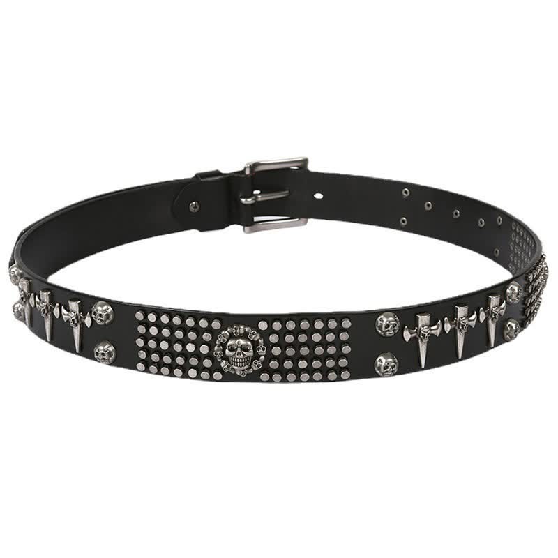 Unisex Skull Head Rivets Cross Studded Leather Belt