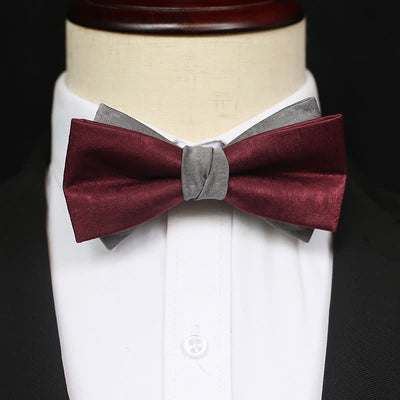 Men's Burgundy & Gray Double Layered Bow Tie