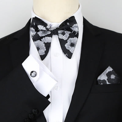 3Pcs Men's Oversized Pointed Paisley Floral Bow Tie Set