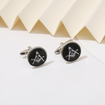 Men's Black Round Masonic Freemasonry Shirt Cufflinks