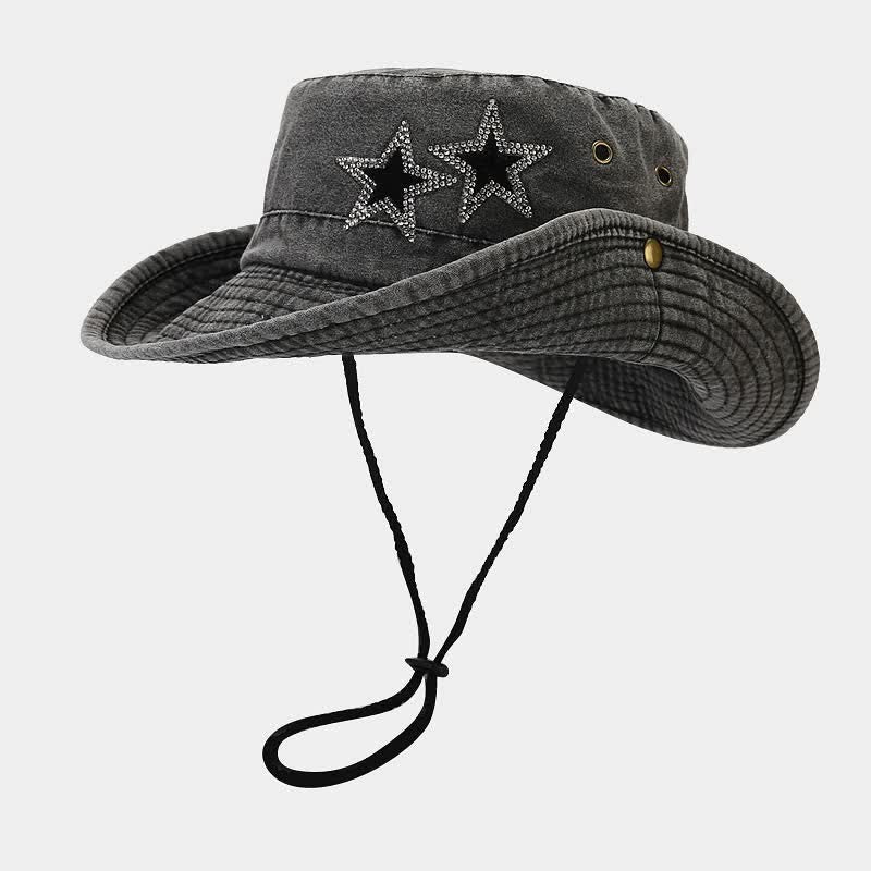 Unisex Rhinestones Star Cowboy Bucket Hat