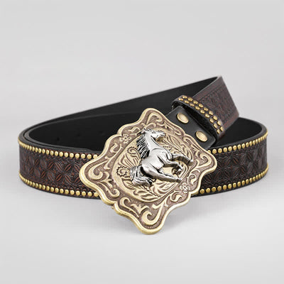 Running Horse Rivet Stubbed Dark Brown Leather Belt