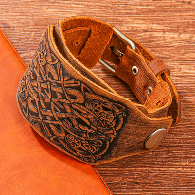 Relief Celtic Knot Pattern Leather Watch Band