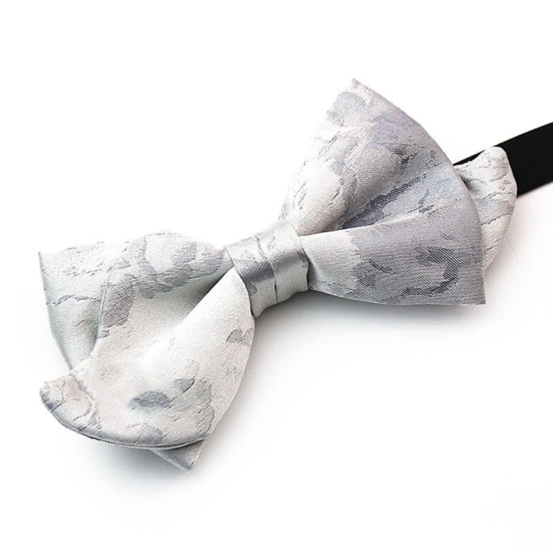 Men's Elegant Gray White Pure Silk Bow Tie