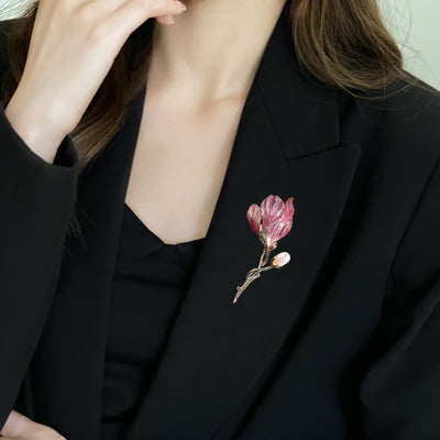 Women's Enamel Magnolia Flower Brooch