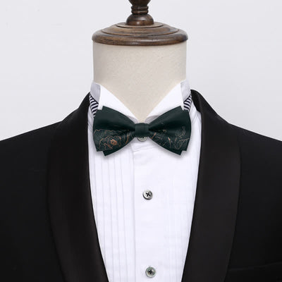 Men's Lotus Printing Black Double Layered Bow Tie