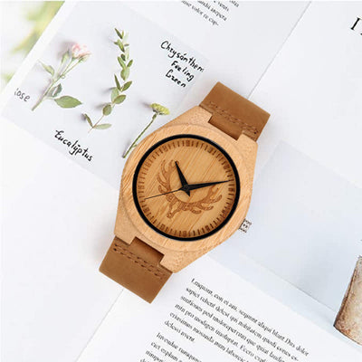 Men's Retro Carved Deer Dial Bamboo Wooden Watch