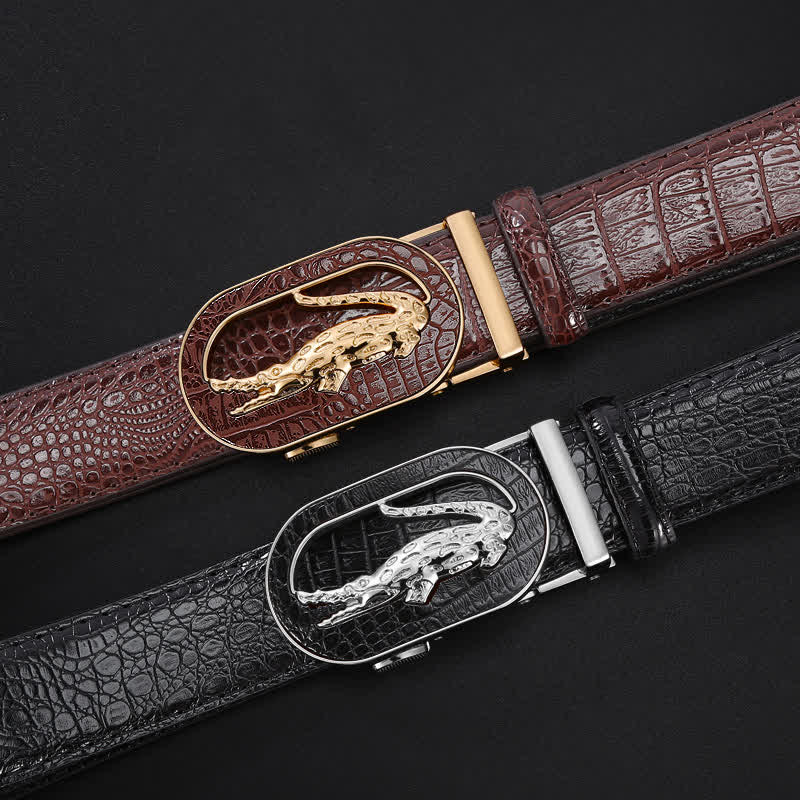 Men's Hollow Out Crocodile Automatic Buckle Leather Belt