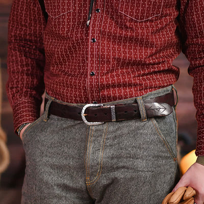Men's Engraved Triangle Pattern Leather Belt