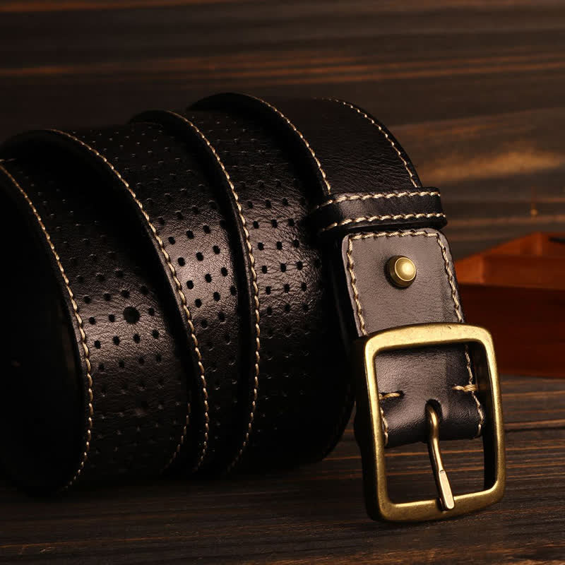 Men's British Style Hand-Stitched Perforated Leather Belt