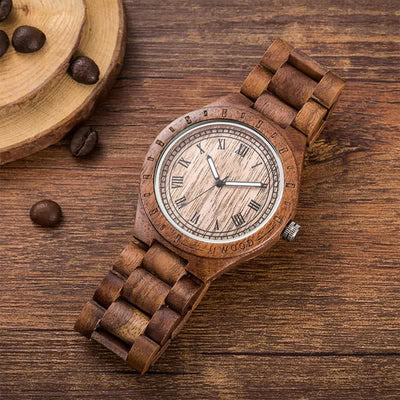 Men's Natural Walnut Zebra Wood Quartz Wooden Watch
