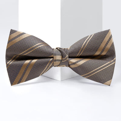 Men's Classic Dark Khaki Diagonal Striped Bow Tie