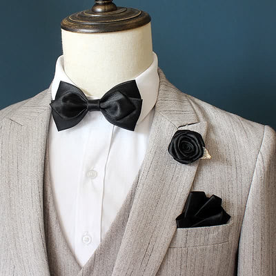 3Pcs Men's Wedding Grooms Rose Corsage Bow Tie Set