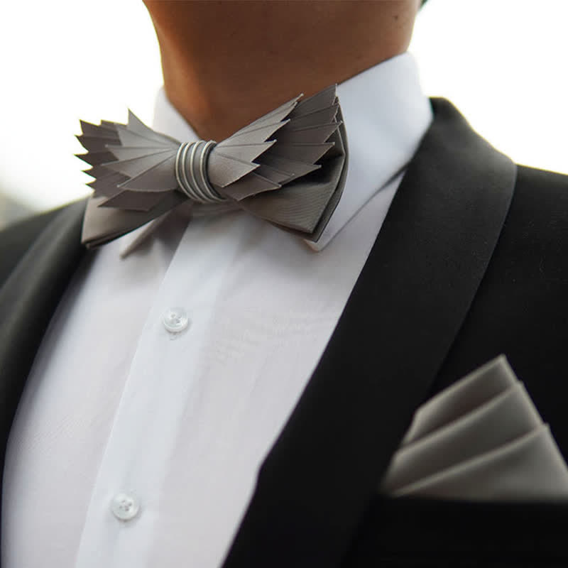 Men's Lifelike Silver & Gray Wings Shape Bow Tie