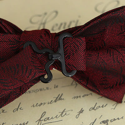 2Pcs Men's Burgundy Floral Bow Tie Handkerchief Set