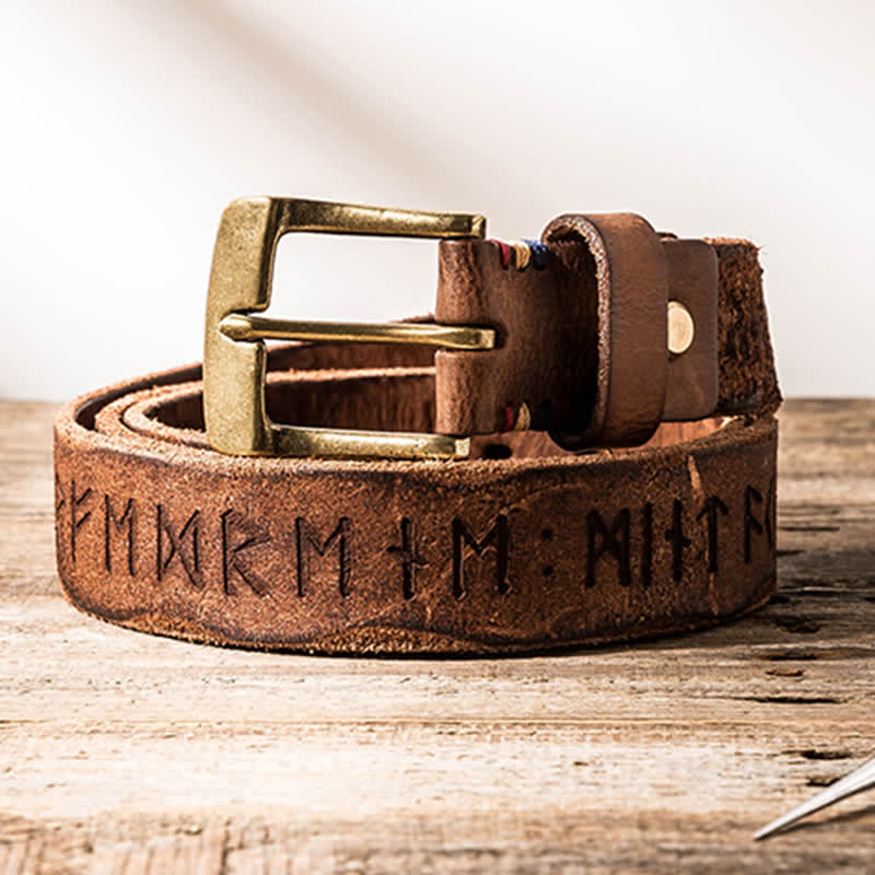 Retro Carved Letter Casual Workwear Leather Belt