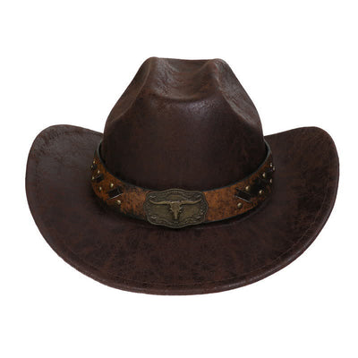 Longhorn Bull Vintage Imitation Leather Crack Cowboy Hat