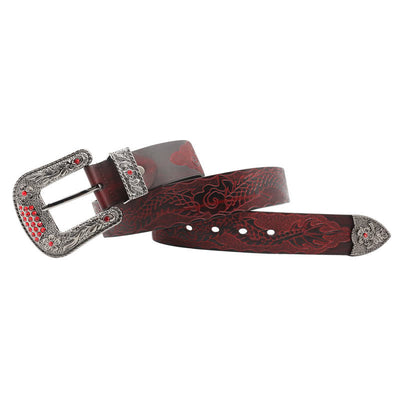 Men's Floral Buckle Embossed Dragon Leather Belt