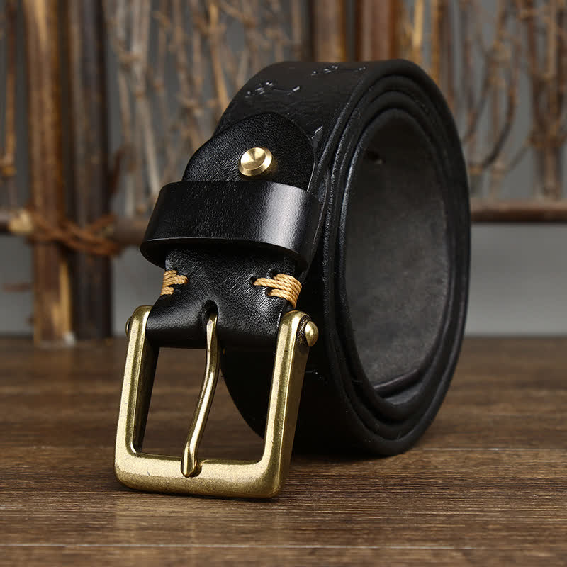 Coconut Tree Embossed Pattern Strap Leather Belt