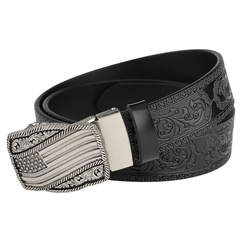 Men's Carved American Flag Automatic Buckle Leather Belt