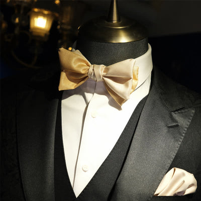 Men's Golden Apricot Contrast Asymmetrical Bow Tie