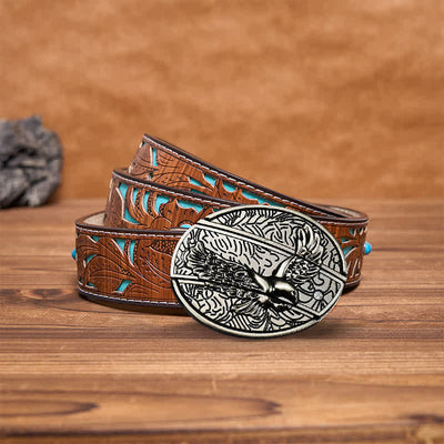 Men's DIY Soaring Eagle Hidden Folding Knife Leather Belt