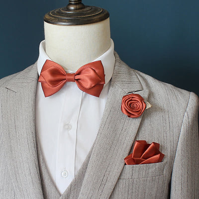 3Pcs Men's Wedding Grooms Rose Corsage Bow Tie Set