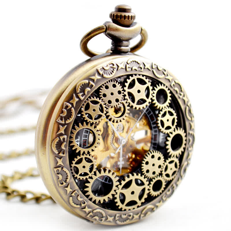 Steampunk Gears Roman Numerals Mechanical Pocket Watch