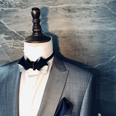 Men's Gradient Black & White Feather Design Bow Tie