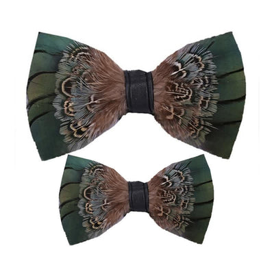 Forest Green Pheasant Feather Bow Tie with Lapel Pin