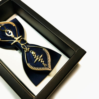 Men's Navy Golden Metal Phoenix Branch Bow Tie