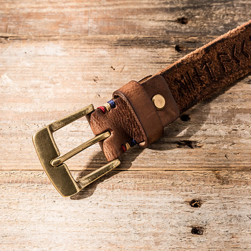 Retro Carved Letter Casual Workwear Leather Belt