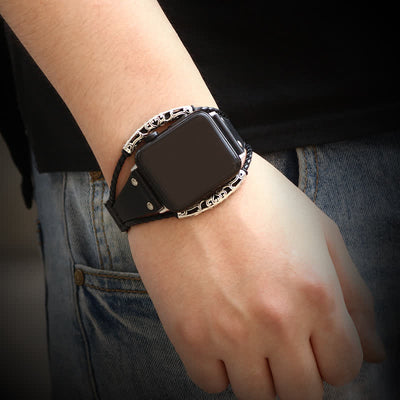 Boho Stainless Steel Chain Leather Watch Band