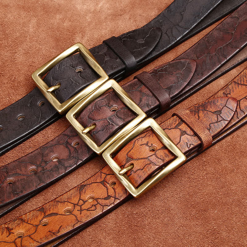 Ice Cracked Embossed Pattern Distressed Leather Belt