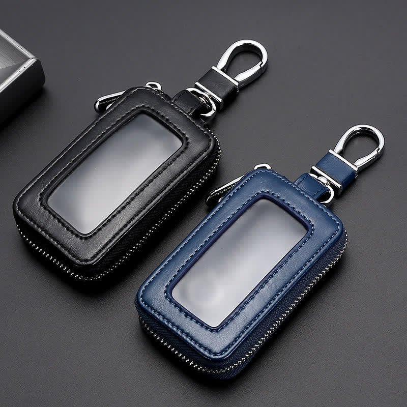 Convenient Transparent Window Zipper Leather Key Case