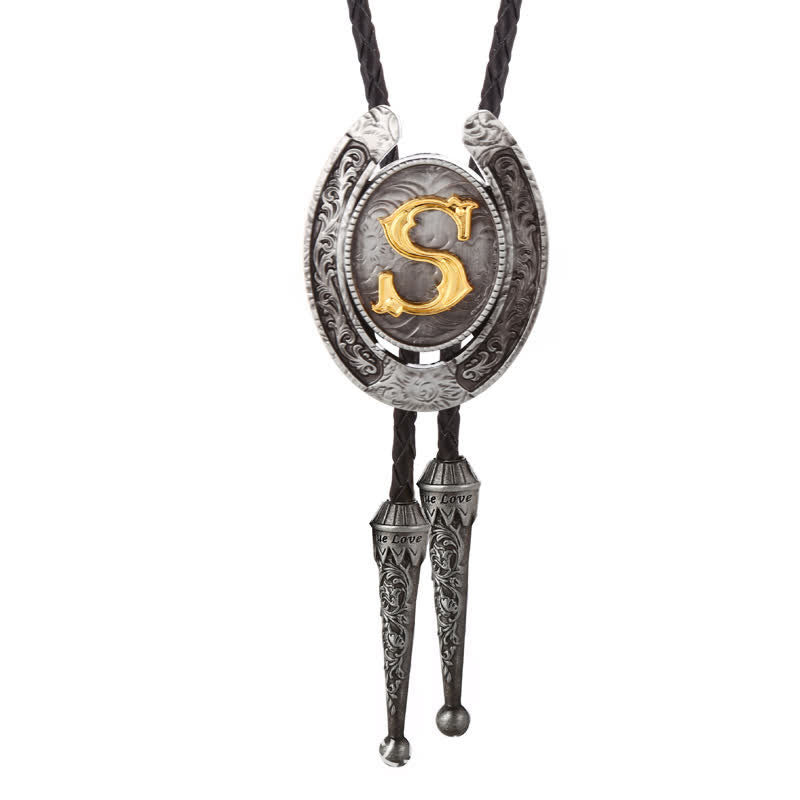 Modern Western Horseshoe Initial Letter A To Z Bolo Tie