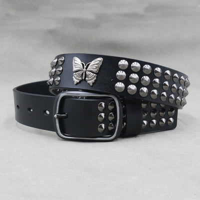 Butterfly Rivets Goth Three Rows Studded Leather Belt