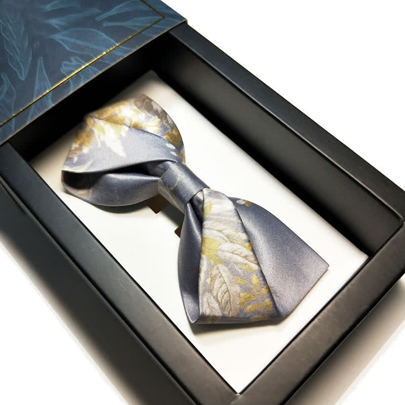 Men's Elegant Gray Yellow & White Floral Bow Tie