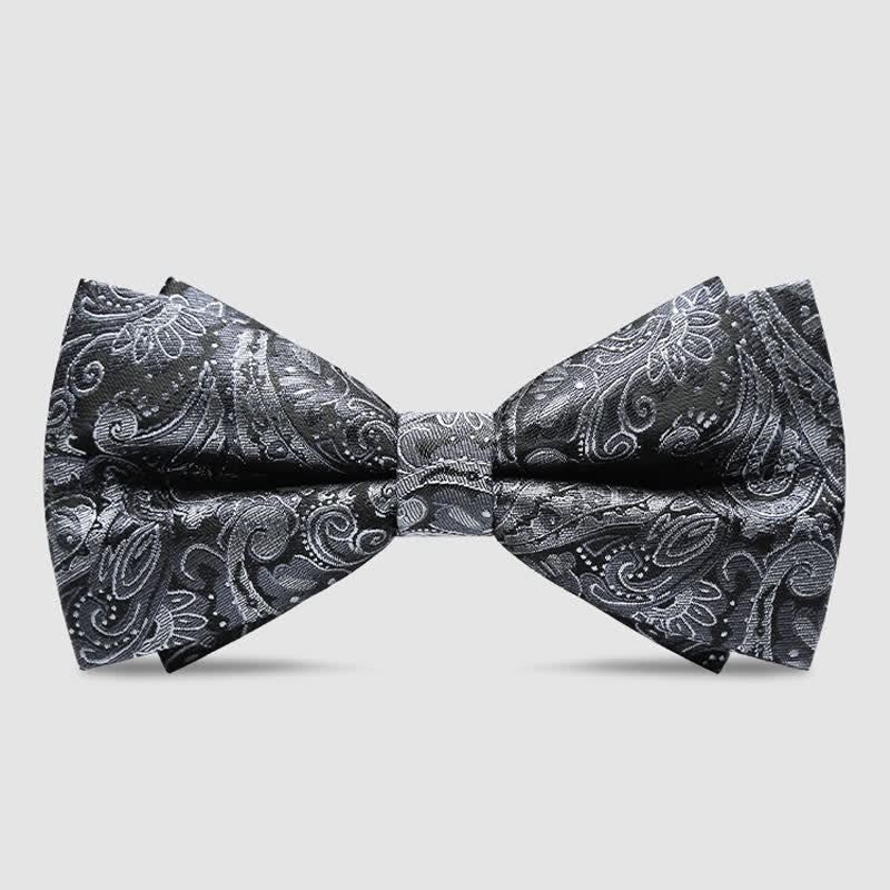 Men's Luxurious Gray Paisley Pattern Bow Tie