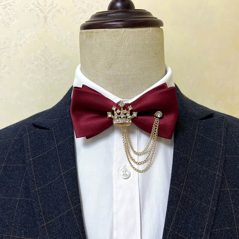 Men's Silver Metal Crown & Cross Chain Bow Tie